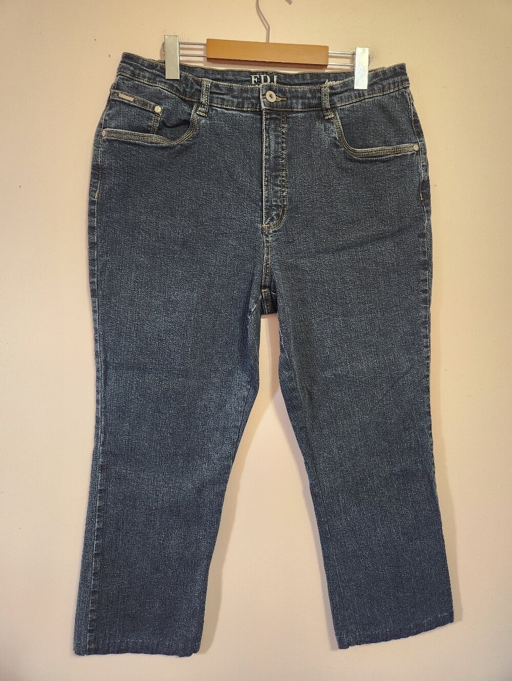 FDJ French Dressing Peggy Dark Wash Wave Stitch Straight Ankle Jeans Size 16